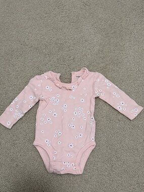 Pekkle Pink Daisy Ruffle Collar Bodysuit, 3M, 100% Cotton